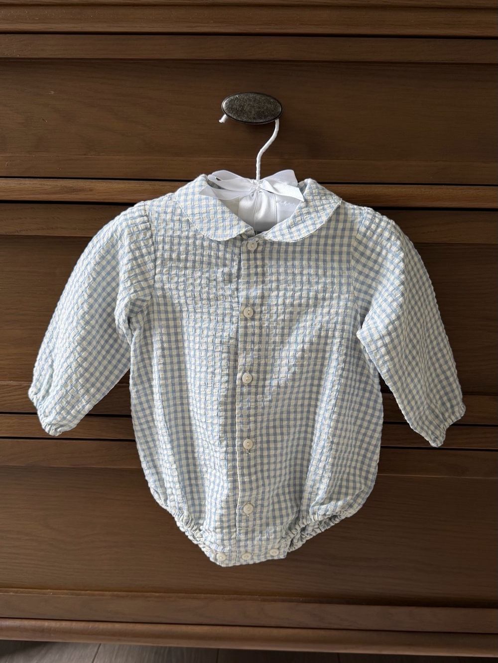 Baby Boy Blue Gingham Button Romper Top